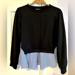 Black and blue stripes Layered Long Sleeve Top